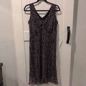 Meghan Matthews Elegant Vintage Floral Midi Dress with Lettuce Hem, Sz 10